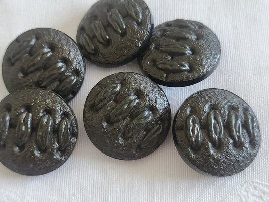 Lot 6 gros  boutons vintage vert à pied 2,5 cm travaillé ref 6199