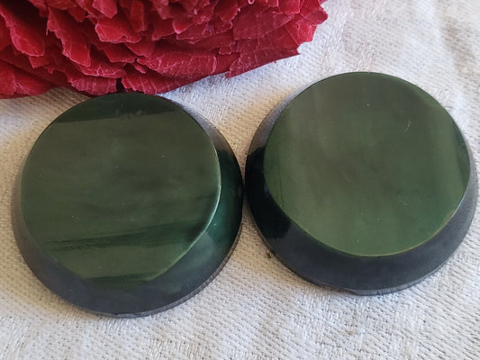 Duo gros boutons anciens épais vert marbré diamètre 3,5 cm ref 1514