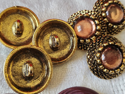 Lot 6 boutons vintage  métal coeur rose doré 2,2 cm pied  ref 973