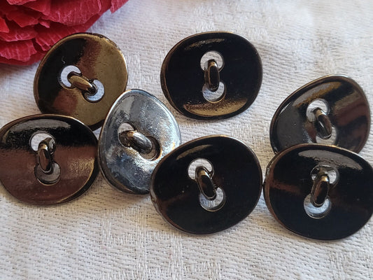 Lot 7 Boutons en métal effet hématite ovale pied 1,6 cm sur 2 cm ref 1522