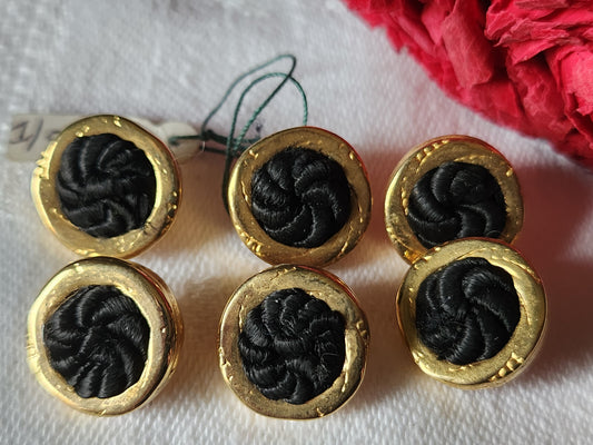 Lot 6 boutons vintage métal et passementerie  noir pied 1,4 cm ref 1776
