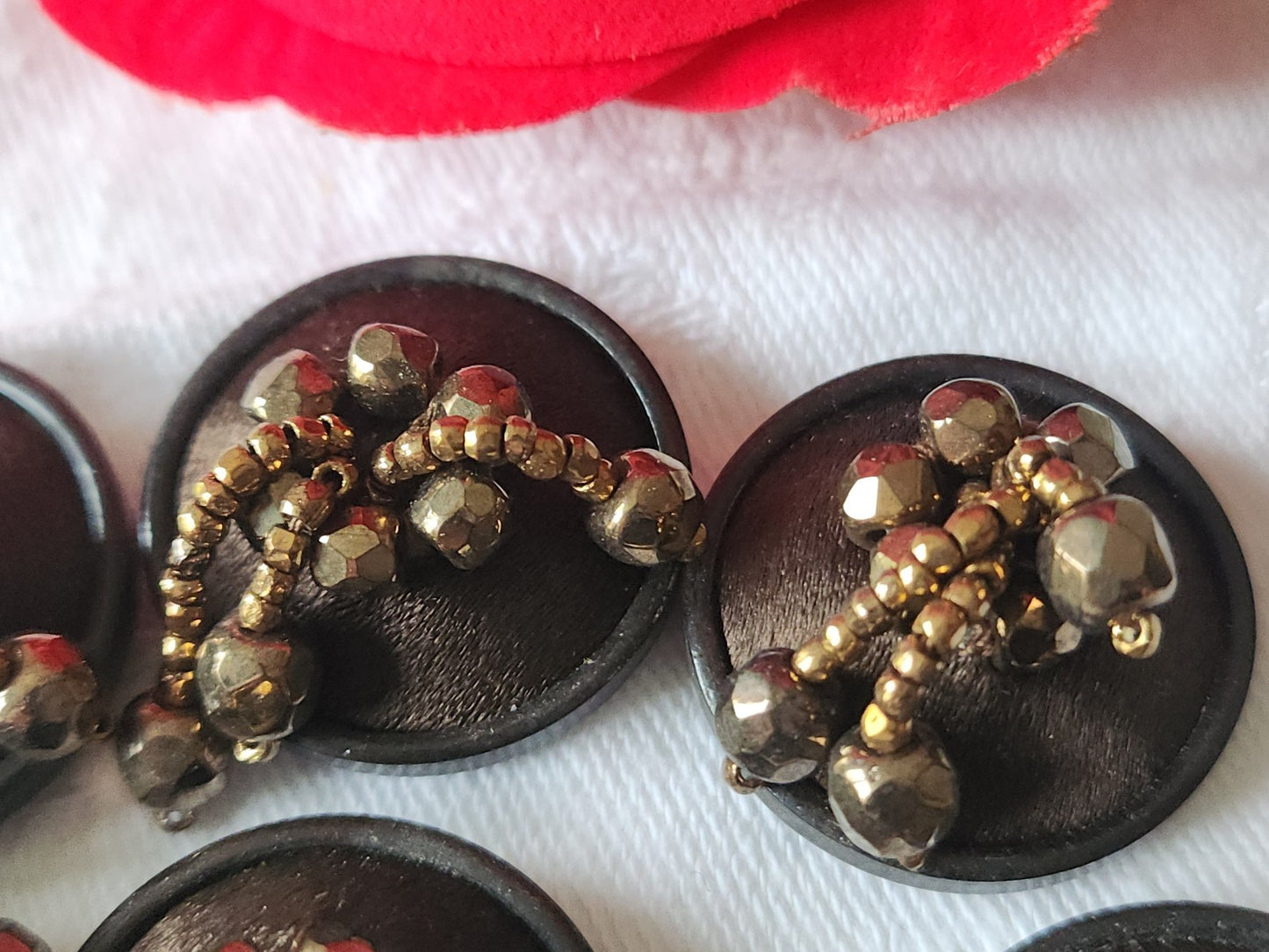 Collection lot 6 boutons  passementerie marron pendants perlé  2,4 cm ref 3569