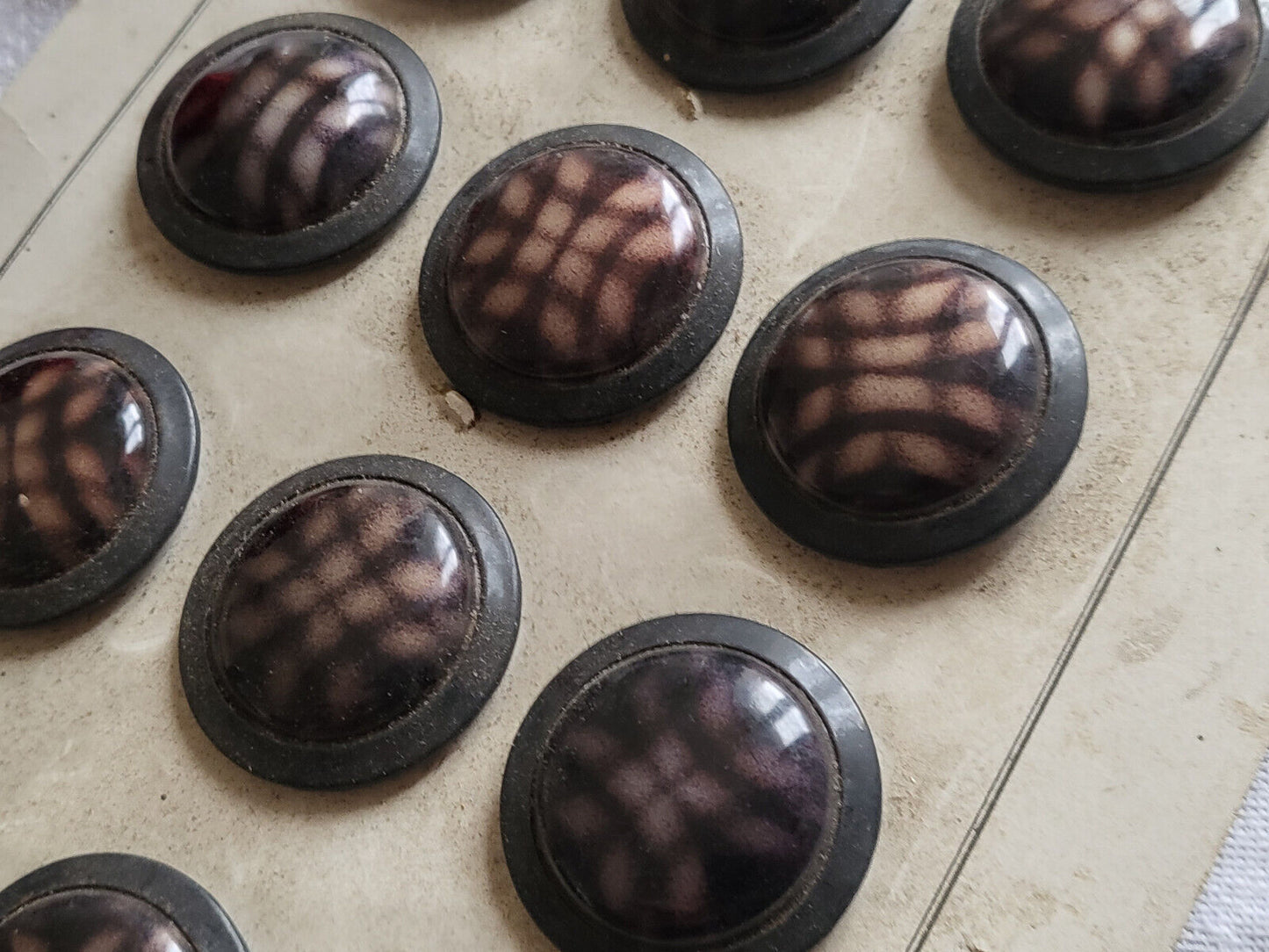 Lot 12  anciens gros boutons en celluloïd  violet métal 3,1 cm plaque T18