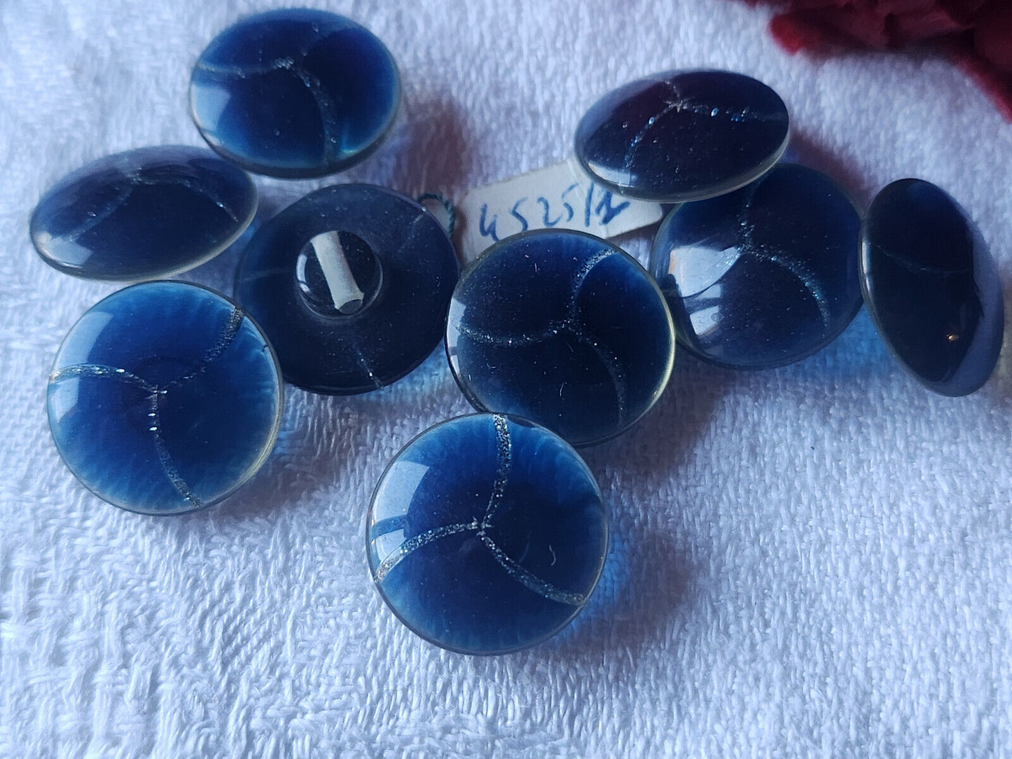 Lot 9 boutons vintage bleu liseré argenté à pied 1,5 cm ref 2110