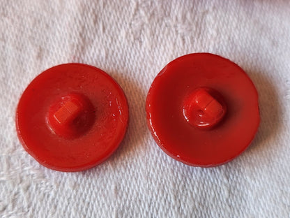 Duo boutons vintage en verre  rouge mordoré  1,8 cm D11C
