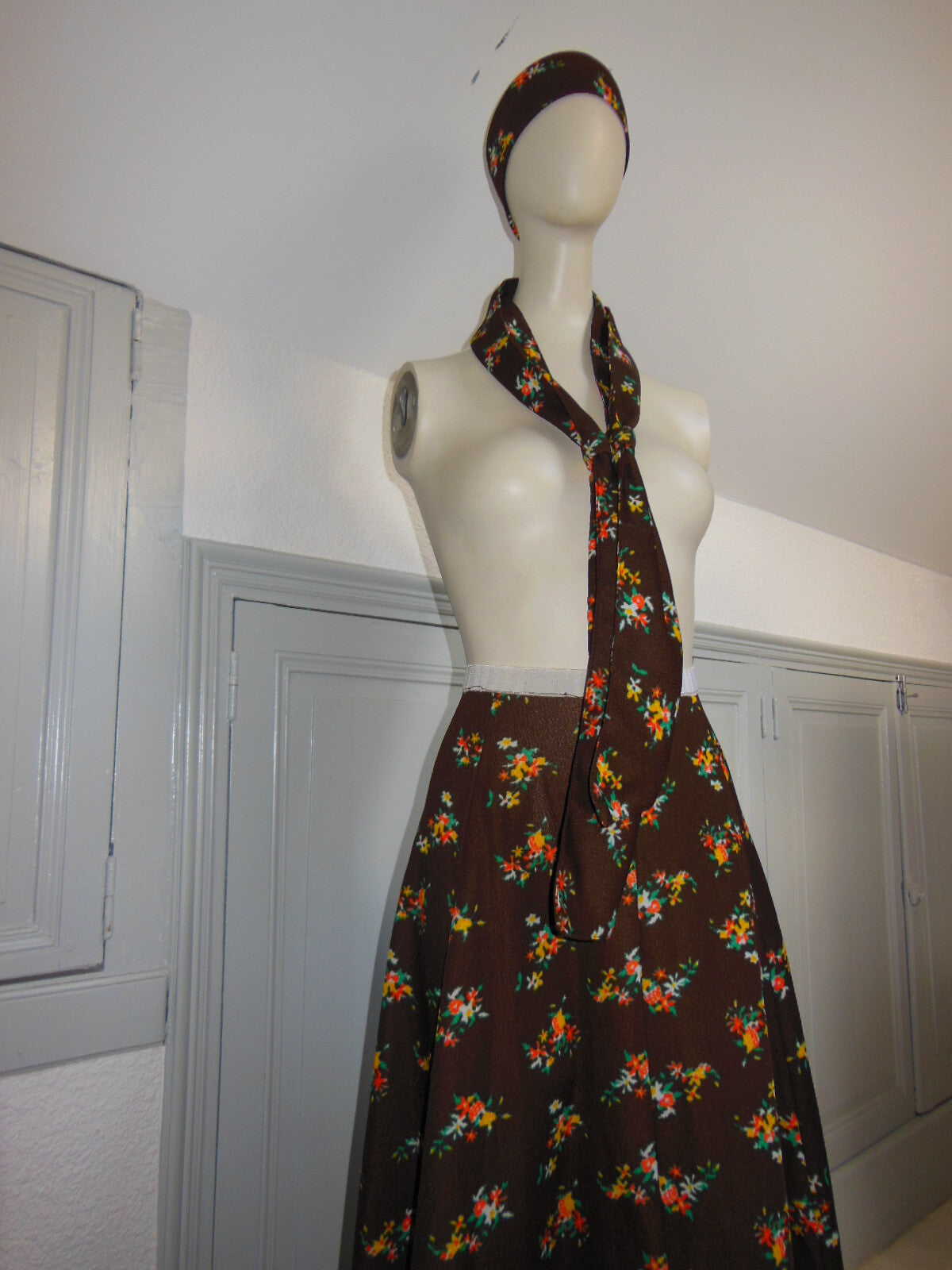 Pur vintage longue jupe bandeau cravate ancien taille 36/38 à remanier B4