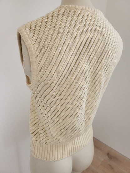 PUR VINTAGE ancien débardeur croché ajouré creme surpull 36/38  ref portant