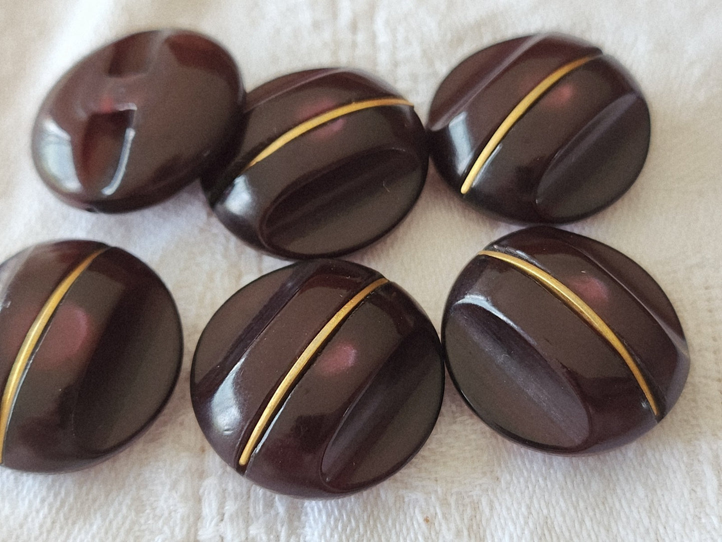 lot 6 boutons vintage prune foncé doré pied 2,2 cm ref 5968