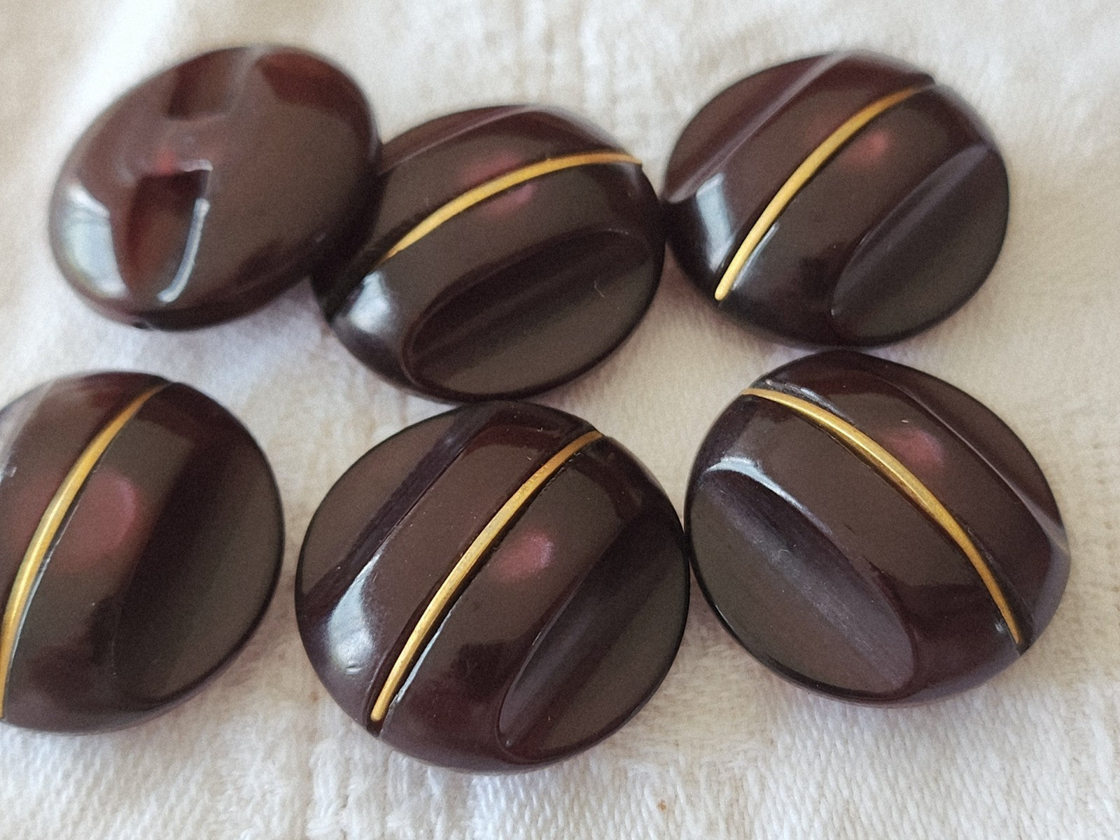 lot 6 boutons vintage prune foncé doré pied 2,2 cm ref 5968