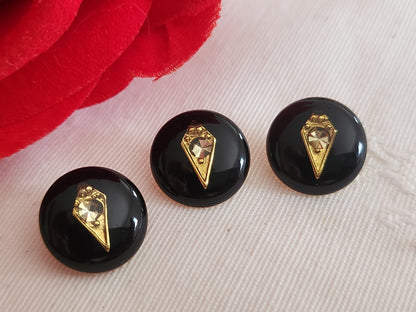 Trio mini boutons vintage en métal doré inclusion strass 1,3 cm bijoux G19A