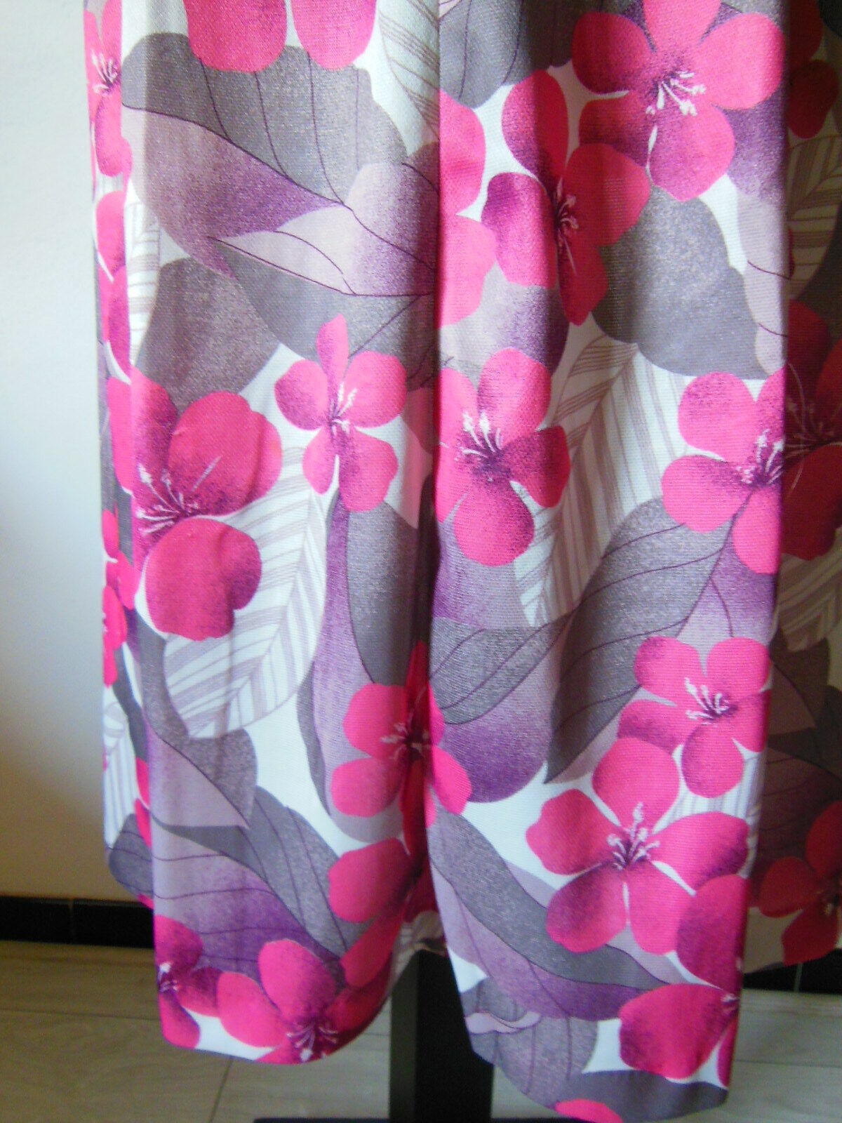 Pur vintage robe ancienne grosse fleur rose grise très légère 40 ?  B5