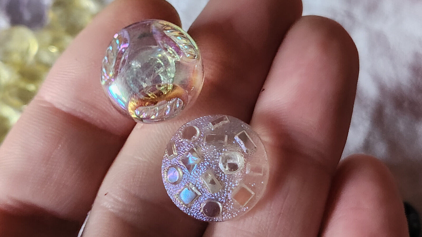 Duo boutons anciens en verre transparent mordoré rose 1,8 cm D16D