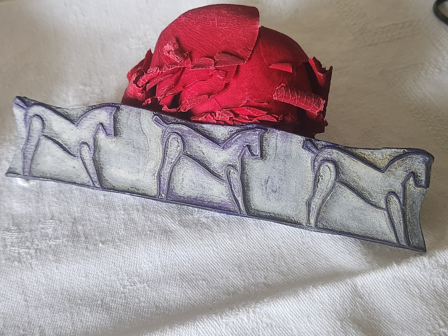 Tampon ancien sans support frise idéal broderie collection chevaux long n°5
