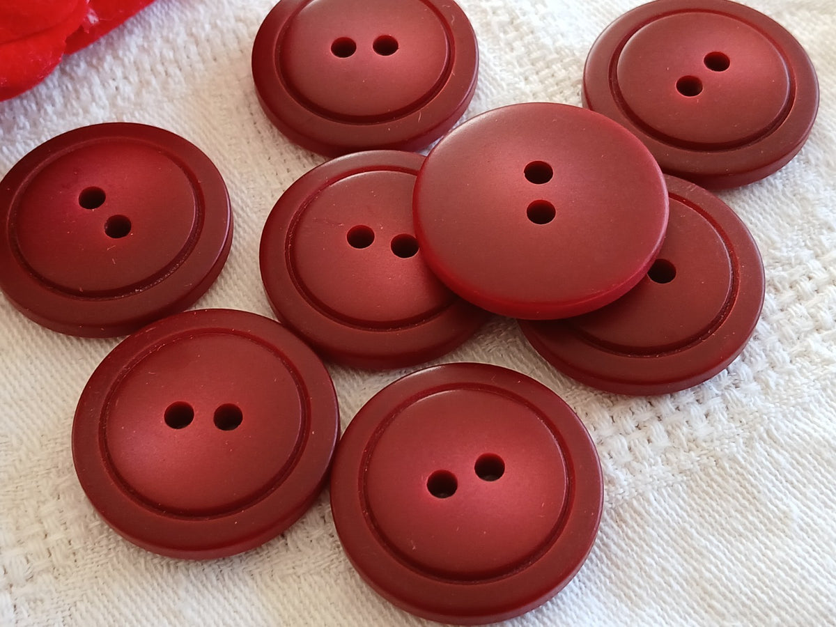 Lot 6 gros boutons vintage à trou rouge mat 2,6 cm ou 26 mm  ref 6458