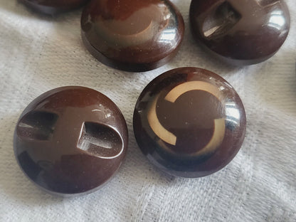 Lot 10 boutons vintage marron lumineux à pied bombé fourrure  1,7 cm ref 4956