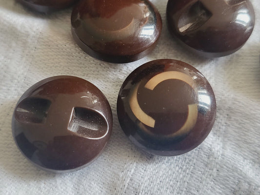 Lot 10 boutons vintage marron lumineux à pied bombé fourrure  1,7 cm ref 4956