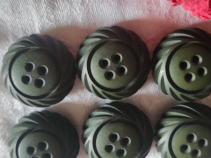 Lot 6 boutons vintage vert mat volumineux 2,6 cm à trous ref 3200