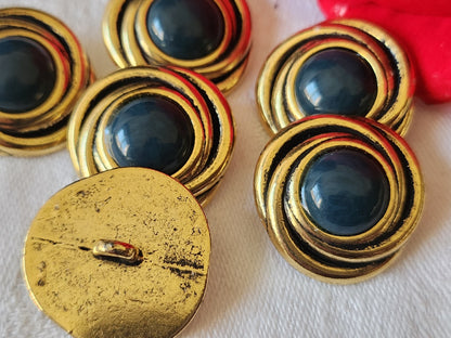 Lot 6 gros boutons anciens en metal coeur 2,4 cm lourd bleu  ref 1881