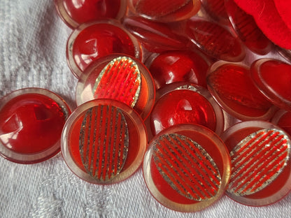 Lot 6 boutons vintage rouge paillette à pied 2,2 cm superbe ref 2390