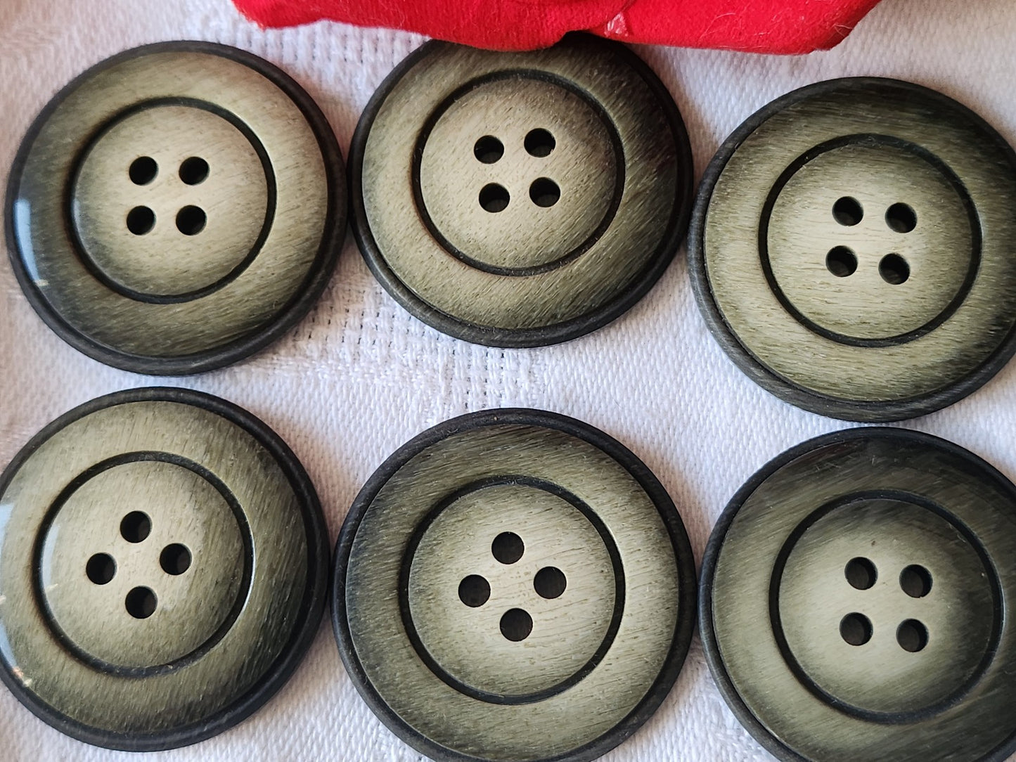 Lot 6 enormes boutons vintage vert mat fin 3,5 cm manteau ref 4970