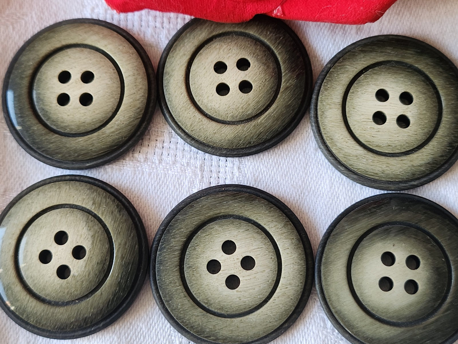 Lot 6 enormes boutons vintage vert mat fin 3,5 cm manteau ref 4970