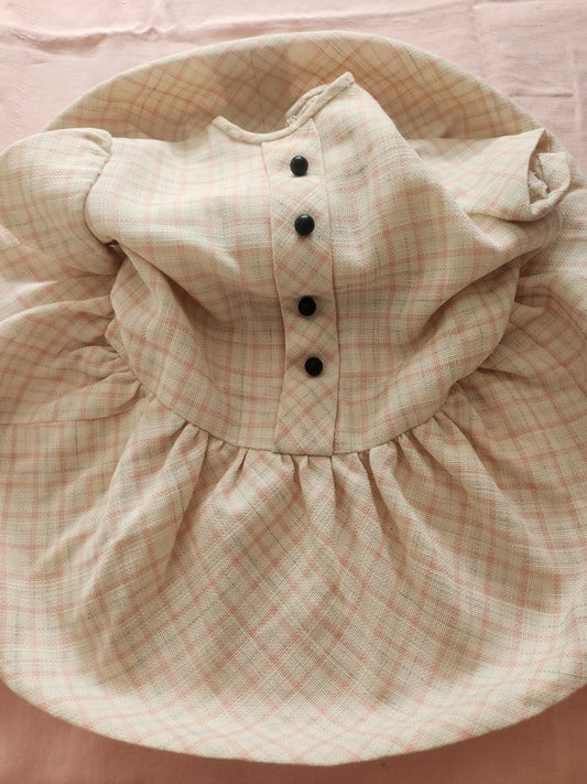 Petite robe ancienne enfant poupée vintage blanc rose épaisse B8