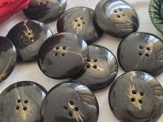 lot  6 trés gros boutons vintage effet corne marron 3 cm épais ref 5010