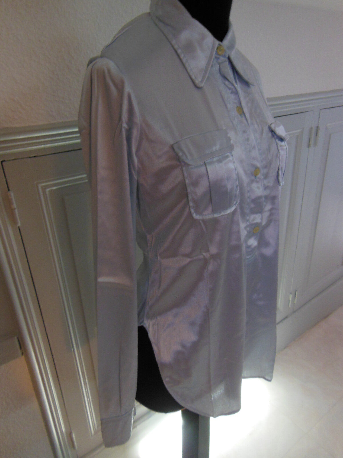 Pur vintage ancienne chemise argenté lumineuse grise blouse jolie T 36/38  B1