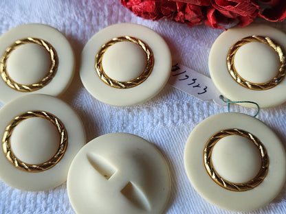 Lot 6 gros boutons vintage créme doré pied mat leger 3 cm ref 5683