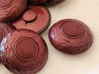 Lot 6 gros boutons vintage lie de vin lumineux rouge 3 cm pied ref 6082 **
