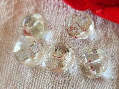 Lot 5 boutons anciens en verre effet strass  transparent 1,3 cm ref 4015