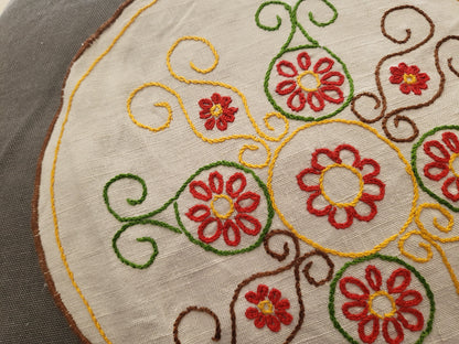 Napperon ancien ou centre de coussin broderie main toile 26,5 cm B6-24