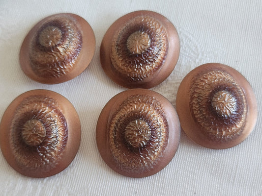 Lot 5 gros boutons vintage marron cœur courbé pied métal 2,7 cm ref 6178
