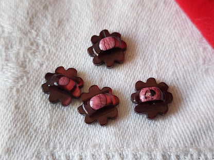 lot 4 boutons anciens en nacre rose foncé prune pied  1,1 cm D16B