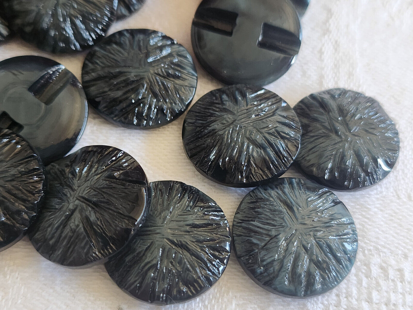 Lot 10 boutons vintage gris bleuté texturé pied 1,7 cm ref 372