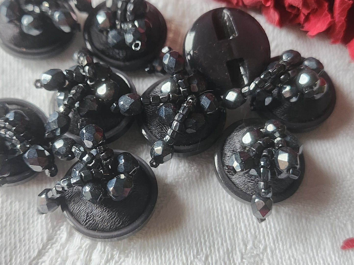 Collection lot 6 boutons  passementerie gris pendants perlé  1,7 cm ref 3828