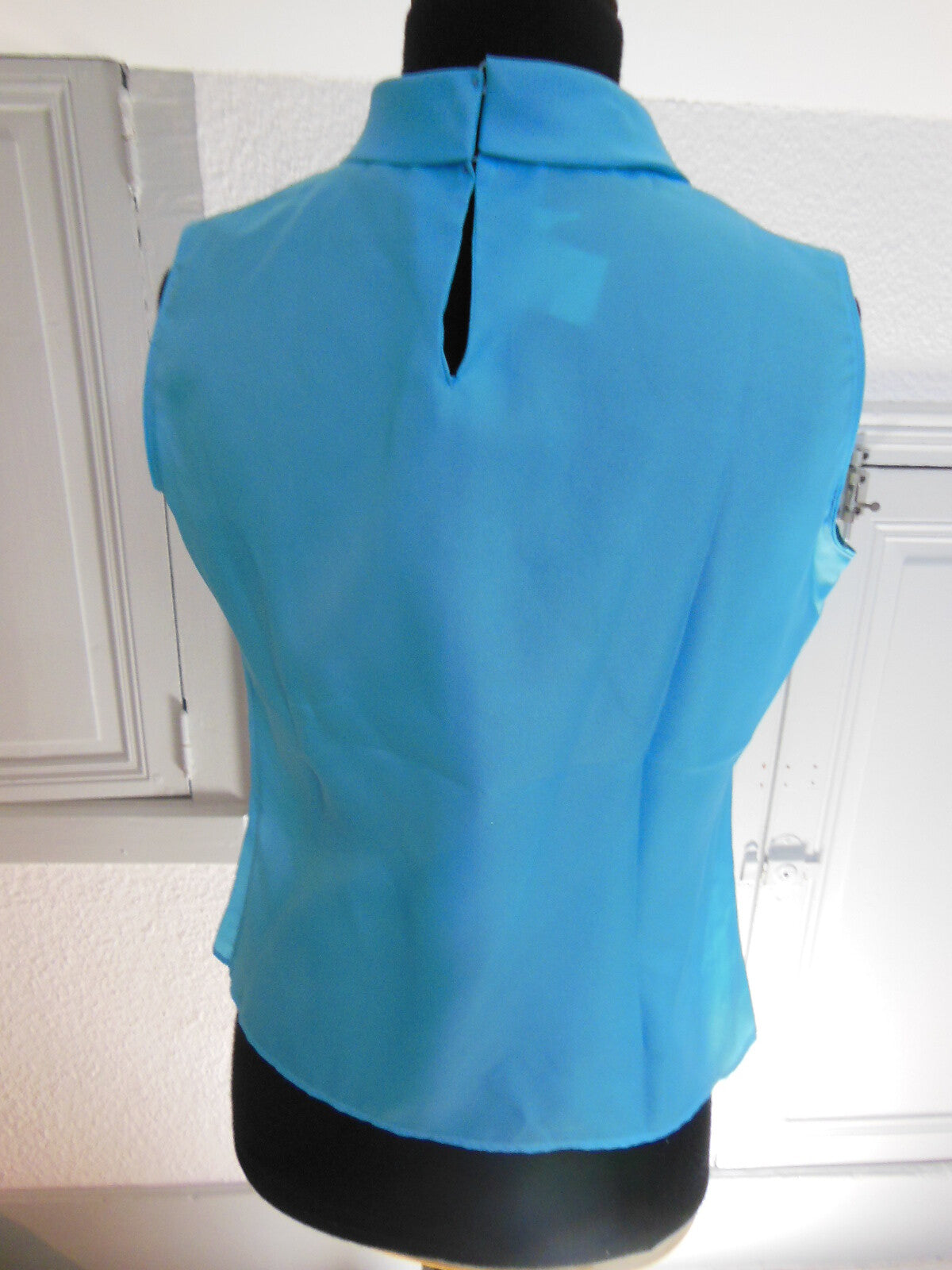 Pur vintage ancien débardeur bleu col haut Tergal taille 38/40 ? B1