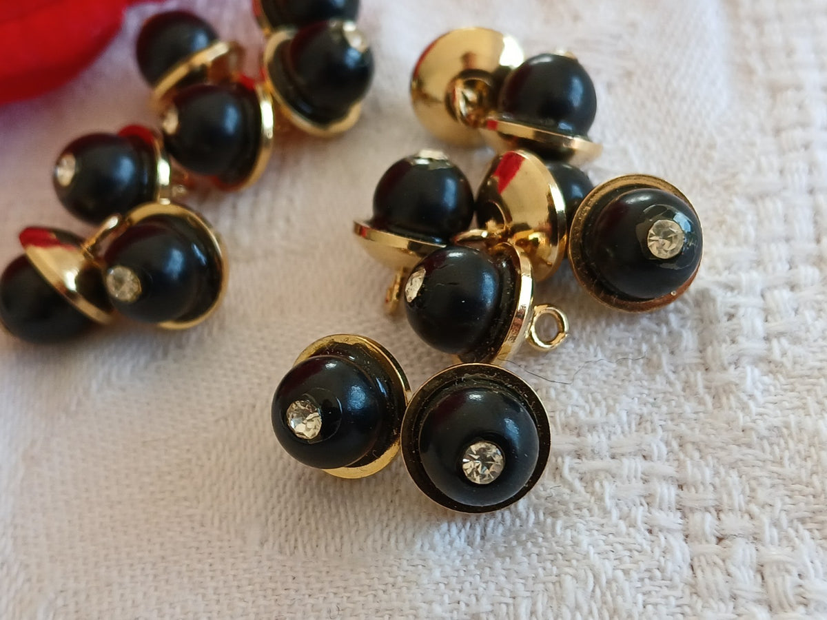 Lot 6 mini boutons anciens metal grelot strass 0,9 /1 cm  ref 6478