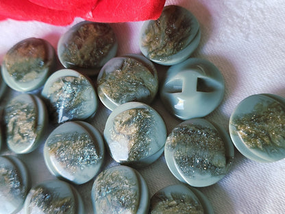 Lot 15 boutons vintage vert paillette joli pied 1,8 cm ref 3926