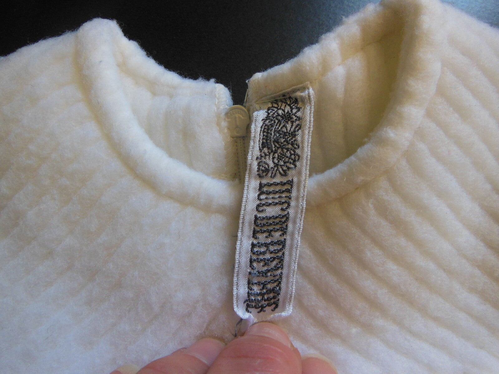 Petite robe ancienne enfant poupée blanc épaisse pur vintage B4