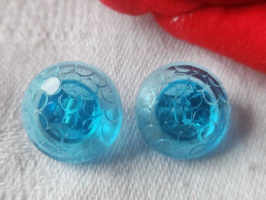 Duo boutons anciens en verre bleu alveole vintage 1,5 cm D9D