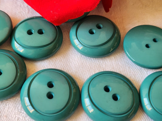 Lot 9 boutons vintage vert/bleu trous épais 2,3 cm ref 1894