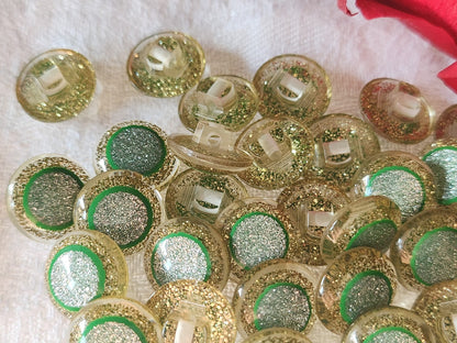 Lot 12 petits boutons vintage à pied paillette verte 1,2 cm ref 2774