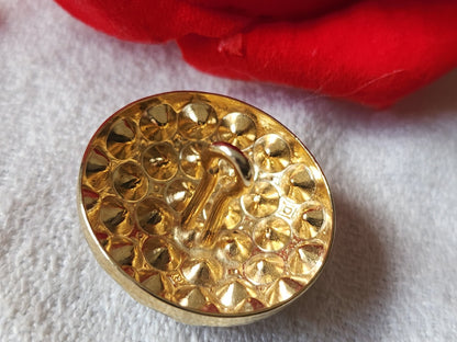 Bouton en métal doré  effet strass vintage bombé gris marron 2,3 cm ref 465