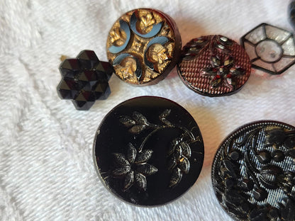 Lot 12 mini boutons anciens en verre vers 1900 collection 0,9 à 1,5 cm ref 6009