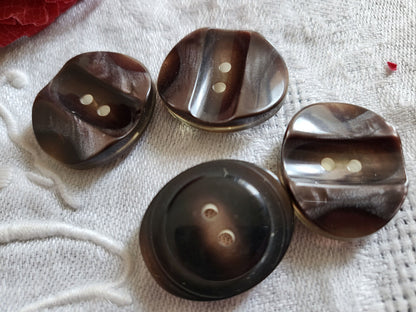 Lot 4 boutons vintage marron ovale nacré 1,8 sur 2,2 cm ref 5848