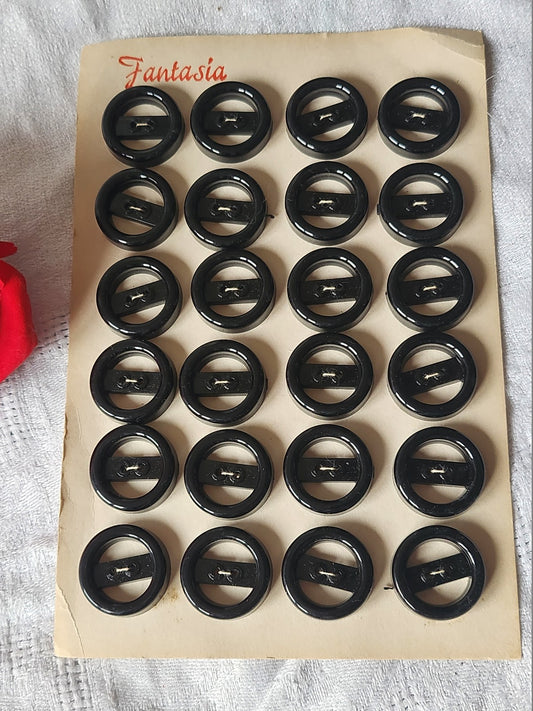 Plaque lot 24  boutons vintage noir ajouré 2,2 cm