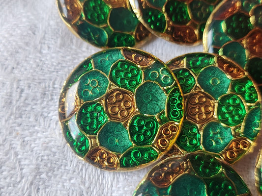 Bouton vintage métal effet mosaique orange vert pied 2,2 cm ref 5664