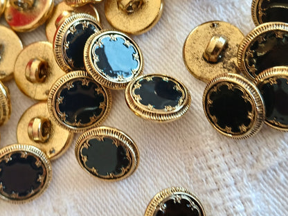 Lot 29 boutons acrylique doré panaché noir et bleu foncé 1,2 cm ref 6460