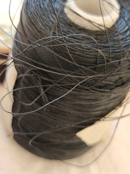 Enorme bobine ancienne fil de lin noir 250 grammes ancien mercerie couture A4